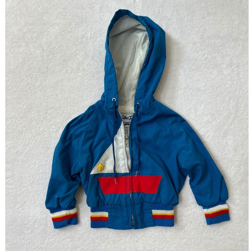 Weather Tamer Jacket Blue Vintage Sailboat Rainbow Stripe 18 Months
